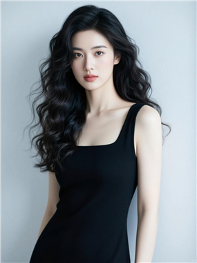 优雅气质小黑裙烫发美女写真图片